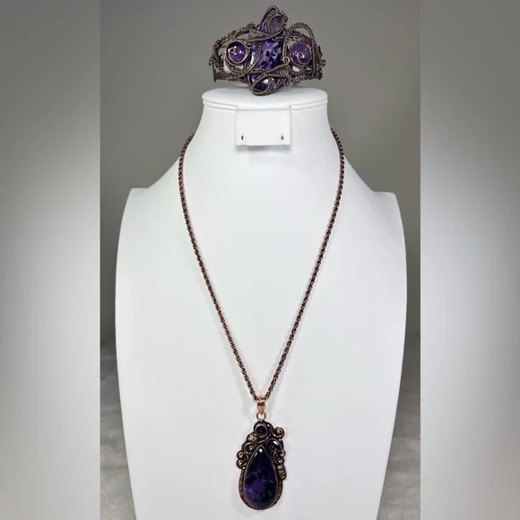 Charoite Amethyst Copper Wrapped Gemstone Bangle ONLY - Picture 3 of 9